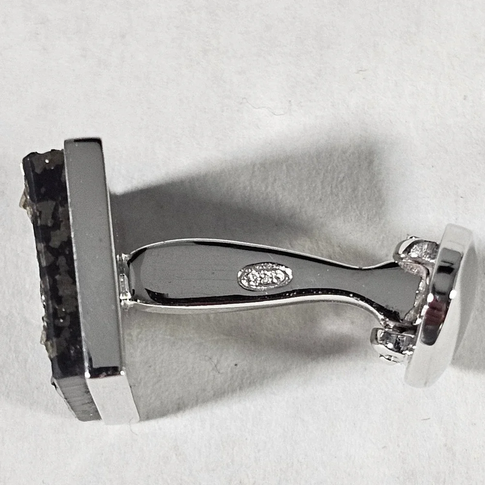 Jan Leslie Cufflinks Mens OS Black Sterling Silver Square Druzy Stone Formal